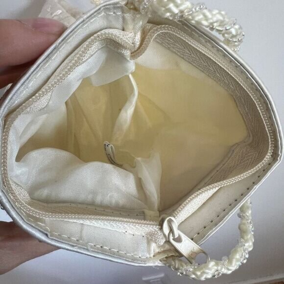 Vintage Handmade White Beaded Floral Fringe Boho Crossbody Bag Purse Bridal - Picture 8 of 16